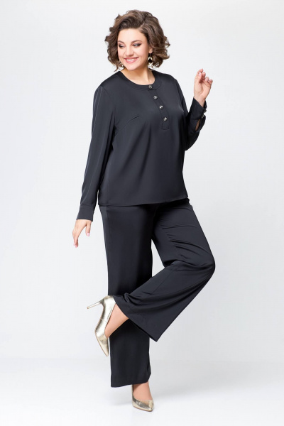 Костюм из сатина с блузой и брюками прямого силуэта Swallow 708 черный - фото 7