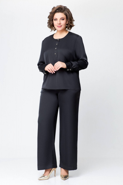 Костюм из сатина с блузой и брюками прямого силуэта Swallow 708 черный - фото 5