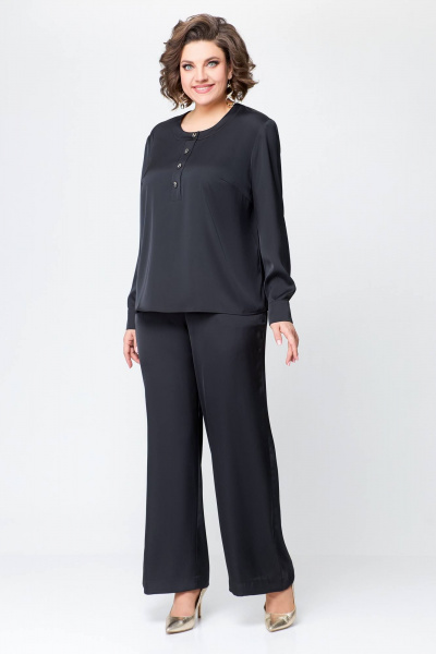 Костюм из сатина с блузой и брюками прямого силуэта Swallow 708 черный - фото 1