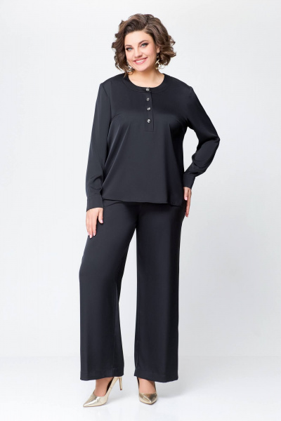 Костюм из сатина с блузой и брюками прямого силуэта Swallow 708 черный - фото 4