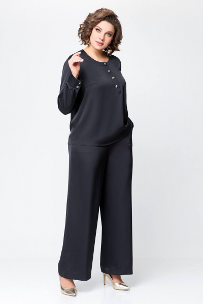 Костюм из сатина с блузой и брюками прямого силуэта Swallow 708 черный - фото 2