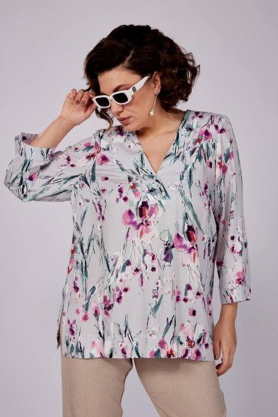 Блуза SOVITA 1162 серая_в_цветы - фото 9