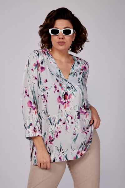 Блуза SOVITA 1162 серая_в_цветы - фото 1
