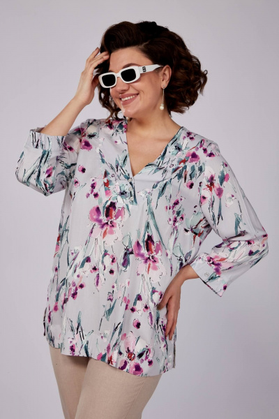 Блуза SOVITA 1162 серая_в_цветы - фото 2