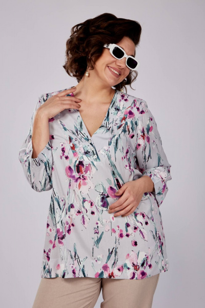 Блуза SOVITA 1162 серая_в_цветы - фото 8