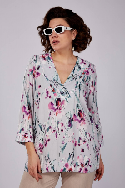 Блуза SOVITA 1162 серая_в_цветы - фото 7