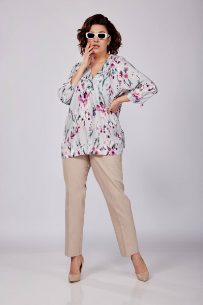 Блуза SOVITA 1162 серая_в_цветы - фото 6