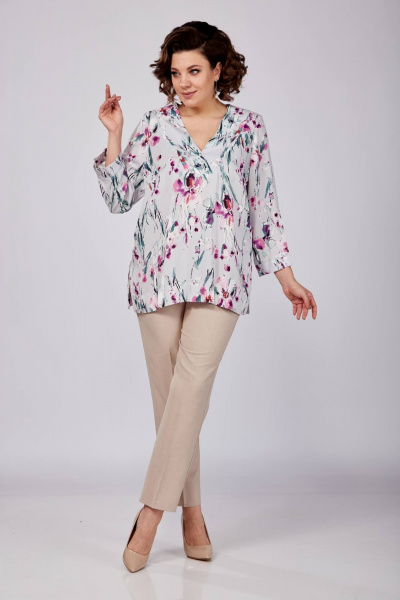 Блуза SOVITA 1162 серая_в_цветы - фото 3