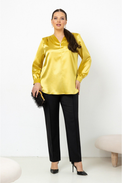Элегантная блуза из атласа с складками и жемчугом Lissana 4803 золото - фото 1