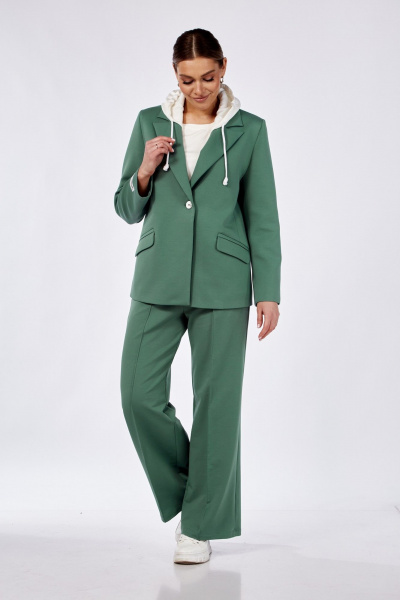Комплект брюки жакет и футболка из текстиля в деловом стиле Диомант 1947 зелень - фото 4