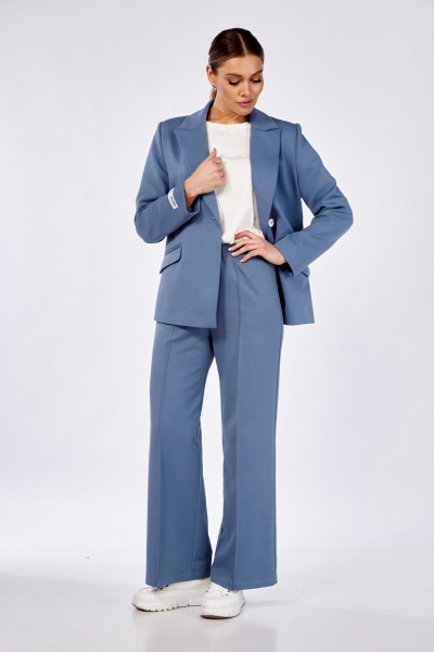 Деловой комплект с жакетом и брюками из текстиля Диомант 1947 деним - фото 8
