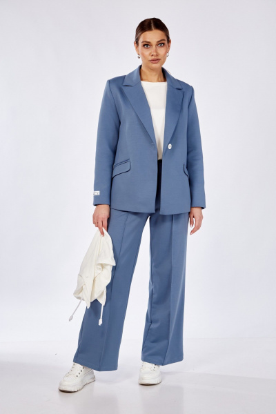 Деловой комплект с жакетом и брюками из текстиля Диомант 1947 деним - фото 7