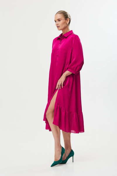 Платье в фуксии свободного кроя с воланами и пуговицами Твой имидж 1756/1 фуксия - фото 8