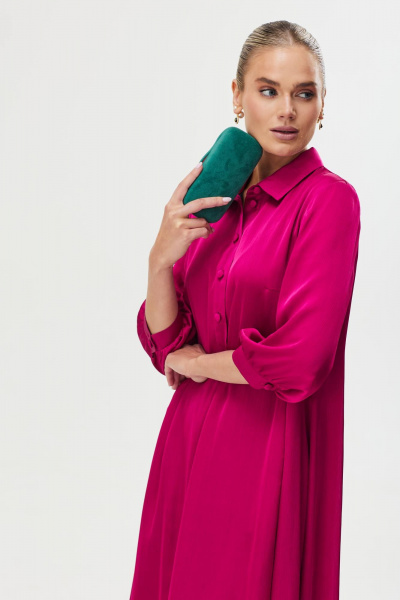 Платье в фуксии свободного кроя с воланами и пуговицами Твой имидж 1756/1 фуксия - фото 7
