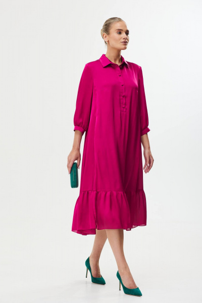 Платье в фуксии свободного кроя с воланами и пуговицами Твой имидж 1756/1 фуксия - фото 5
