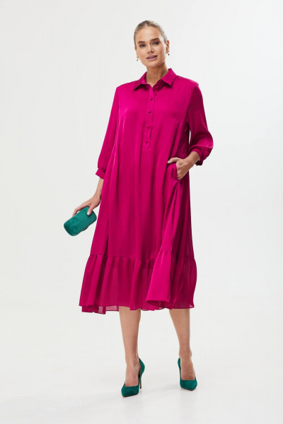 Платье в фуксии свободного кроя с воланами и пуговицами Твой имидж 1756/1 фуксия - фото 3
