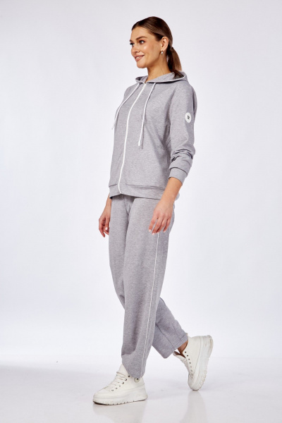 Демисезонный трикотажный комплект: худи и брюки свободного кроя Диомант 1949 серый - фото 7