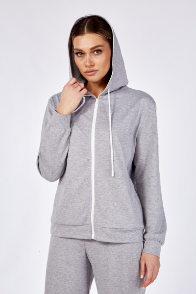 Демисезонный трикотажный комплект: худи и брюки свободного кроя Диомант 1949 серый - фото 3