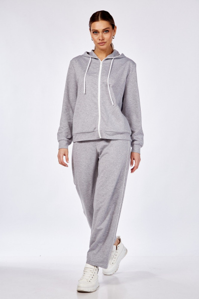 Демисезонный трикотажный комплект: худи и брюки свободного кроя Диомант 1949 серый - фото 2