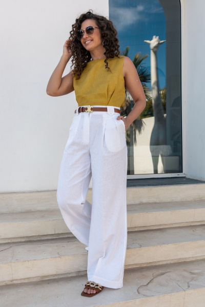 Леновый топ в стиле олд мани с горчичным цветом EZER 1031 горчица - фото 7