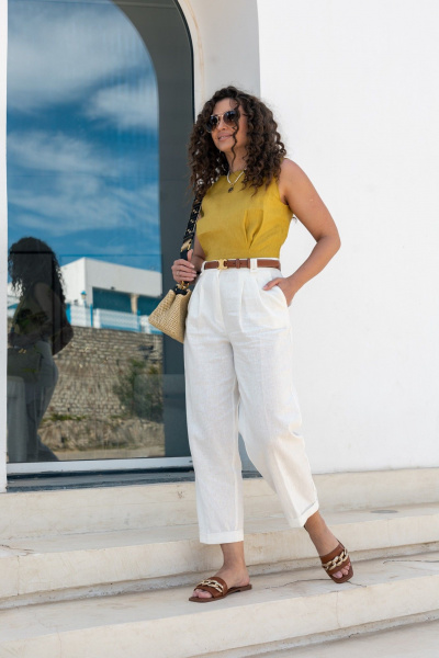 Леновый топ в стиле олд мани с горчичным цветом EZER 1031 горчица - фото 2