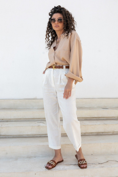 Классические льняные брюки со складками и пуговицей EZER 1032 молочный - фото 21