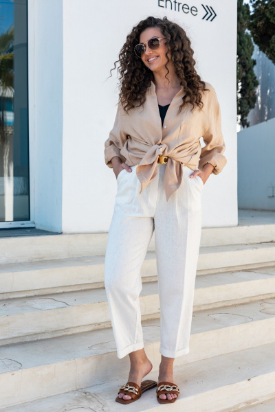 Классические льняные брюки со складками и пуговицей EZER 1032 молочный - фото 17