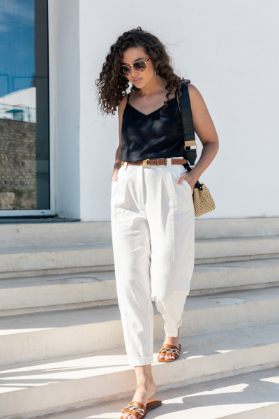 Классические льняные брюки со складками и пуговицей EZER 1032 молочный - фото 9