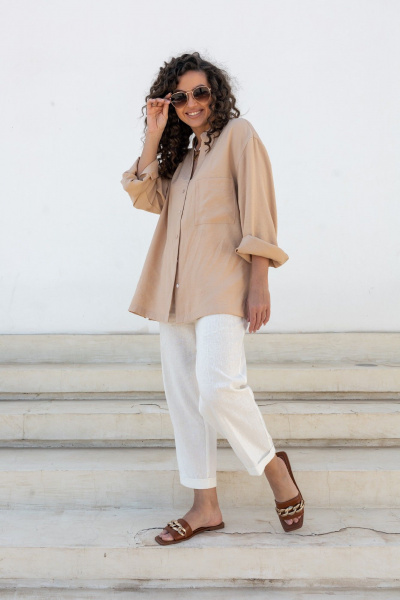 Льняные белые брюки с карманами и зауженным низом EZER 1034 бежевый - фото 1