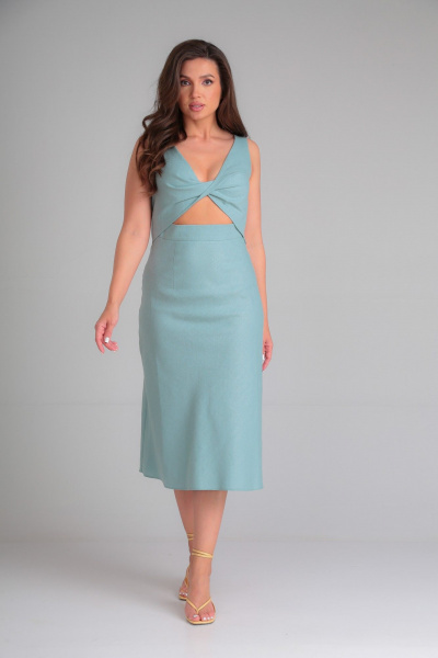 Леное платье миди с романтичным силуэтом EZER 1038 голубой - фото 1