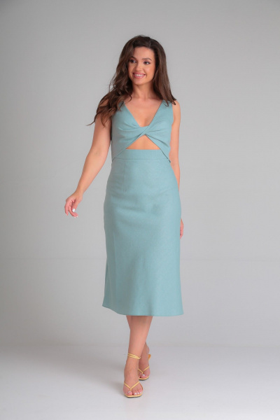 Леное платье миди с романтичным силуэтом EZER 1038 голубой - фото 3