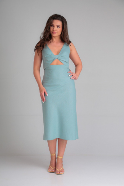 Леное платье миди с романтичным силуэтом EZER 1038 голубой - фото 2
