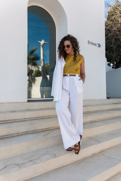 Классический льняной костюм: брюки и рубашка оверсайз EZER 2040 белый - фото 11