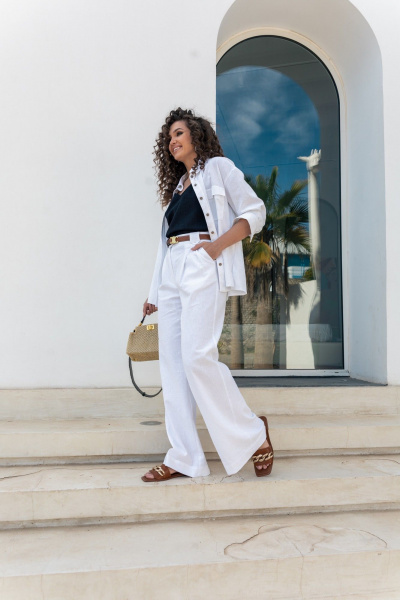 Классический льняной костюм: брюки и рубашка оверсайз EZER 2040 белый - фото 8