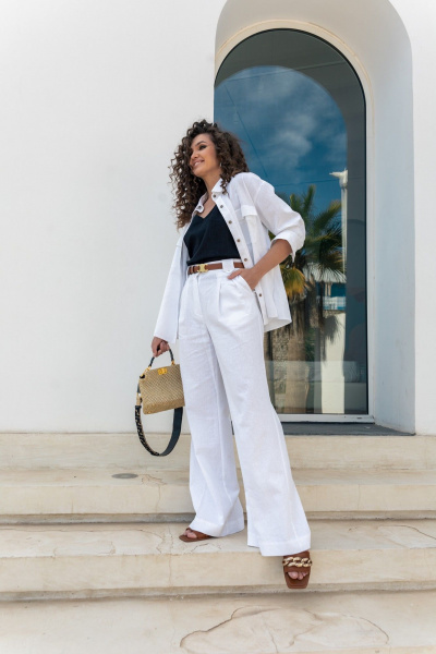 Классический льняной костюм: брюки и рубашка оверсайз EZER 2040 белый - фото 7