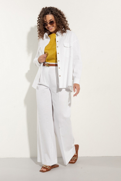 Классический льняной костюм: брюки и рубашка оверсайз EZER 2040 белый - фото 5