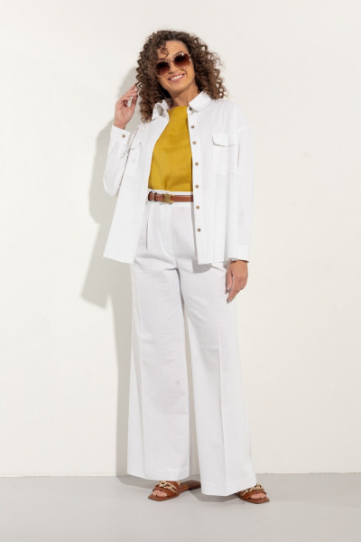 Классический льняной костюм: брюки и рубашка оверсайз EZER 2040 белый - фото 4