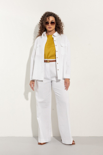 Классический льняной костюм: брюки и рубашка оверсайз EZER 2040 белый - фото 3