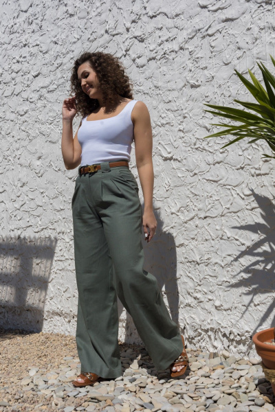 Леновый костюм 2-ка: брюки с поясом и рубашка оверсайз EZER 2042 хаки - фото 39