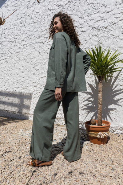 Леновый костюм 2-ка: брюки с поясом и рубашка оверсайз EZER 2042 хаки - фото 36