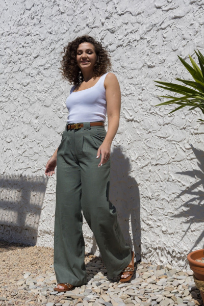 Леновый костюм 2-ка: брюки с поясом и рубашка оверсайз EZER 2042 хаки - фото 34