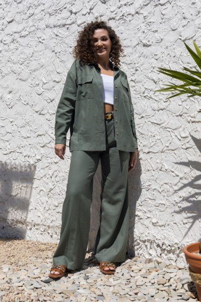 Леновый костюм 2-ка: брюки с поясом и рубашка оверсайз EZER 2042 хаки - фото 29