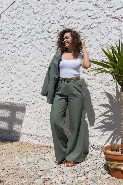 Леновый костюм 2-ка: брюки с поясом и рубашка оверсайз EZER 2042 хаки - фото 26