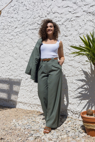 Леновый костюм 2-ка: брюки с поясом и рубашка оверсайз EZER 2042 хаки - фото 25