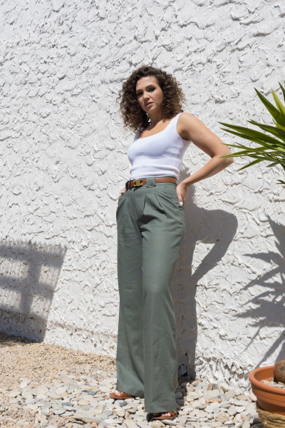 Леновый костюм 2-ка: брюки с поясом и рубашка оверсайз EZER 2042 хаки - фото 23