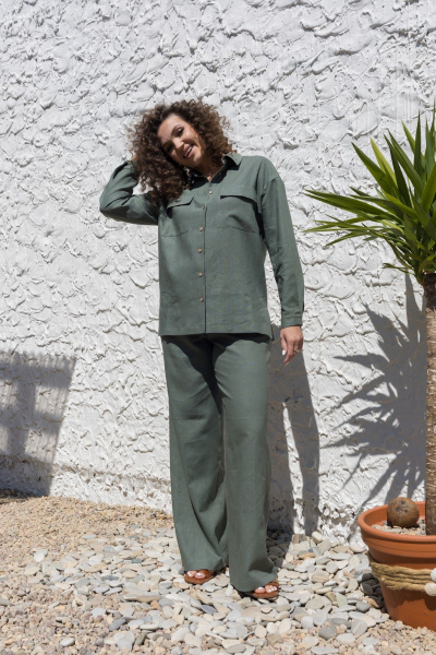 Леновый костюм 2-ка: брюки с поясом и рубашка оверсайз EZER 2042 хаки - фото 22