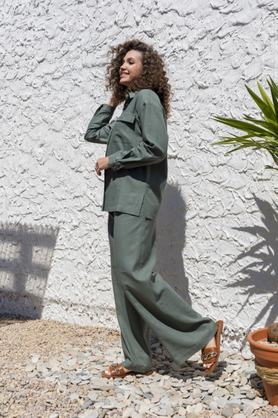 Леновый костюм 2-ка: брюки с поясом и рубашка оверсайз EZER 2042 хаки - фото 15