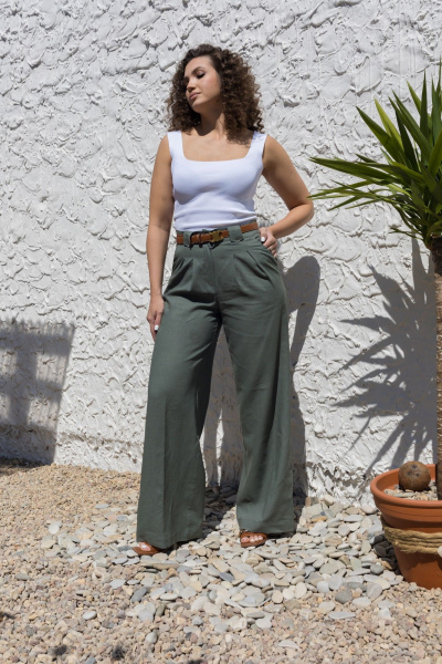 Леновый костюм 2-ка: брюки с поясом и рубашка оверсайз EZER 2042 хаки - фото 12