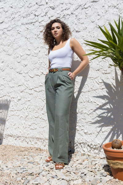 Леновый костюм 2-ка: брюки с поясом и рубашка оверсайз EZER 2042 хаки - фото 3