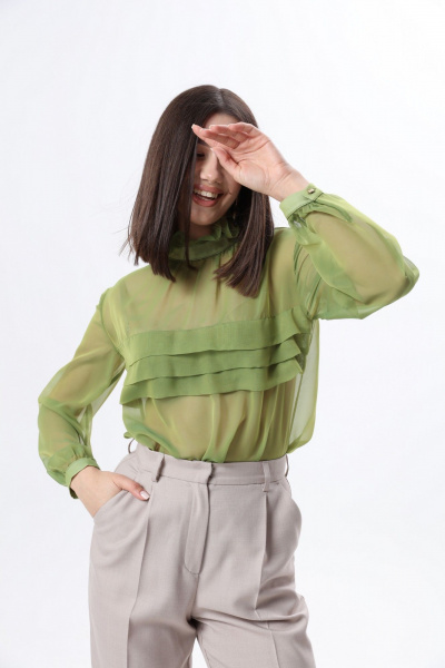 Бежевый костюм 3-ка: жакет, брюки и блуза с рюшами LM К6667-34 - фото 12